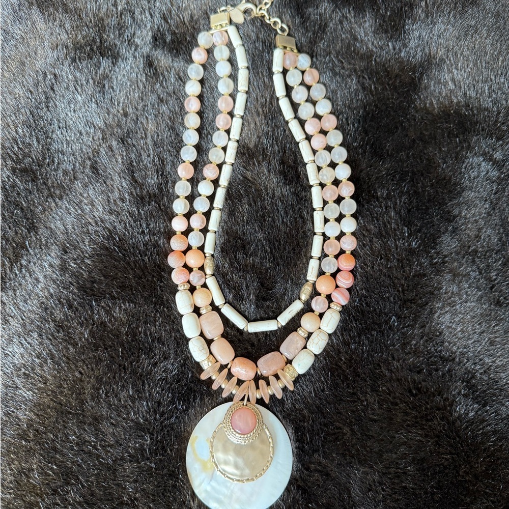 Chico's Peach and Cream Multi-Strand Necklace with Pendant